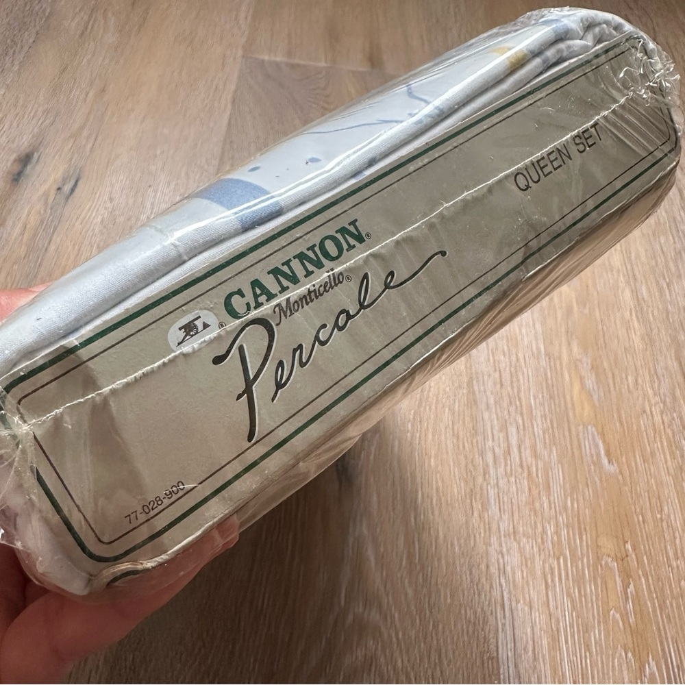 NWT NOS Cannon Percale Queen Bed Sheets 180 Thread Count Blue White Yellow Geese - Picture 3 of 7